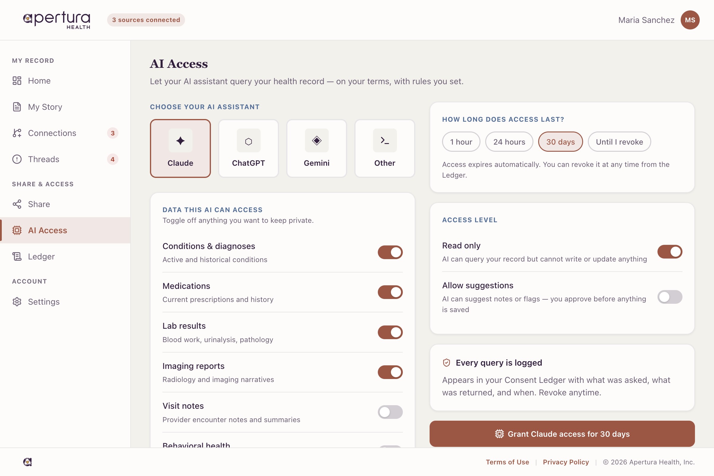 Granting an AI assistant scoped, time-limited access