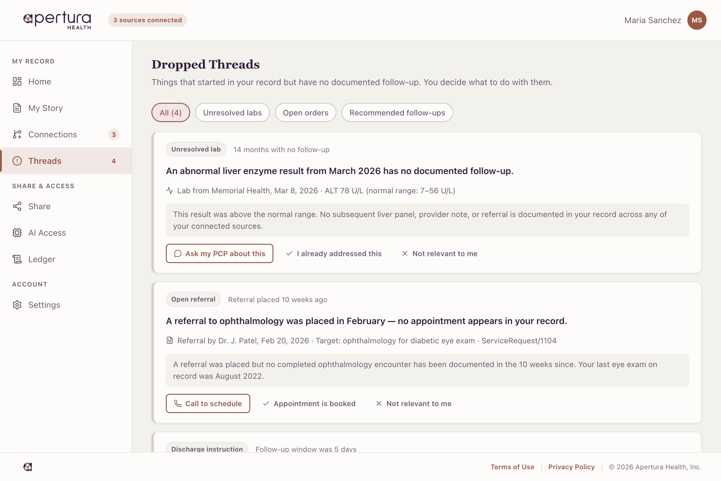 Dropped-threads view