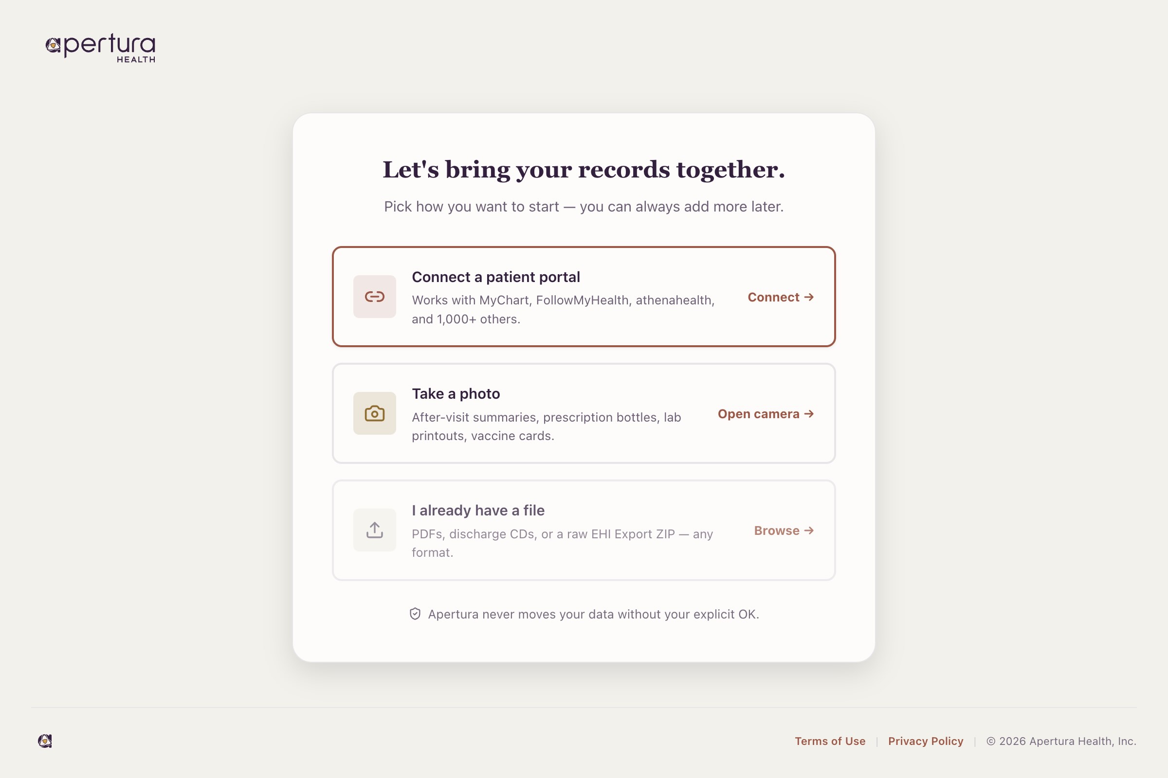 Choosing how to connect a record: portal, photo, or file upload