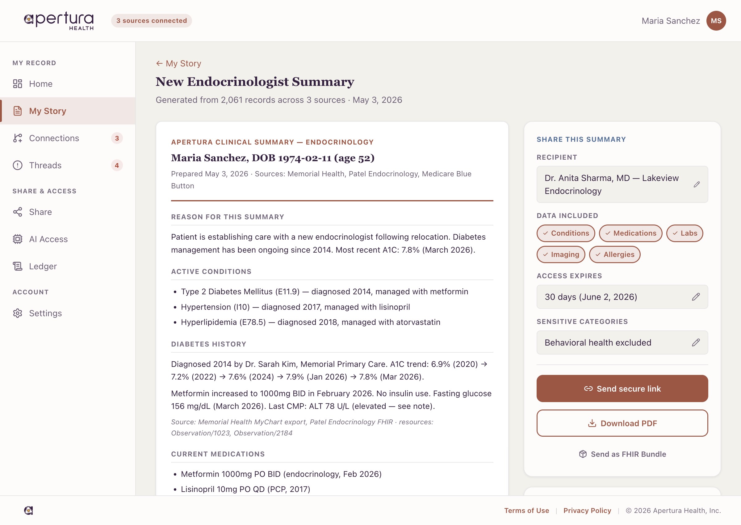 Scenario-tailored summary view